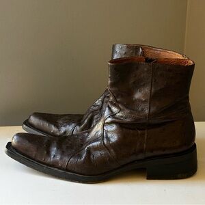 Steve Madden Dark Brown Ostrich Style Real Leather Ankle Zip Boots size 9 men